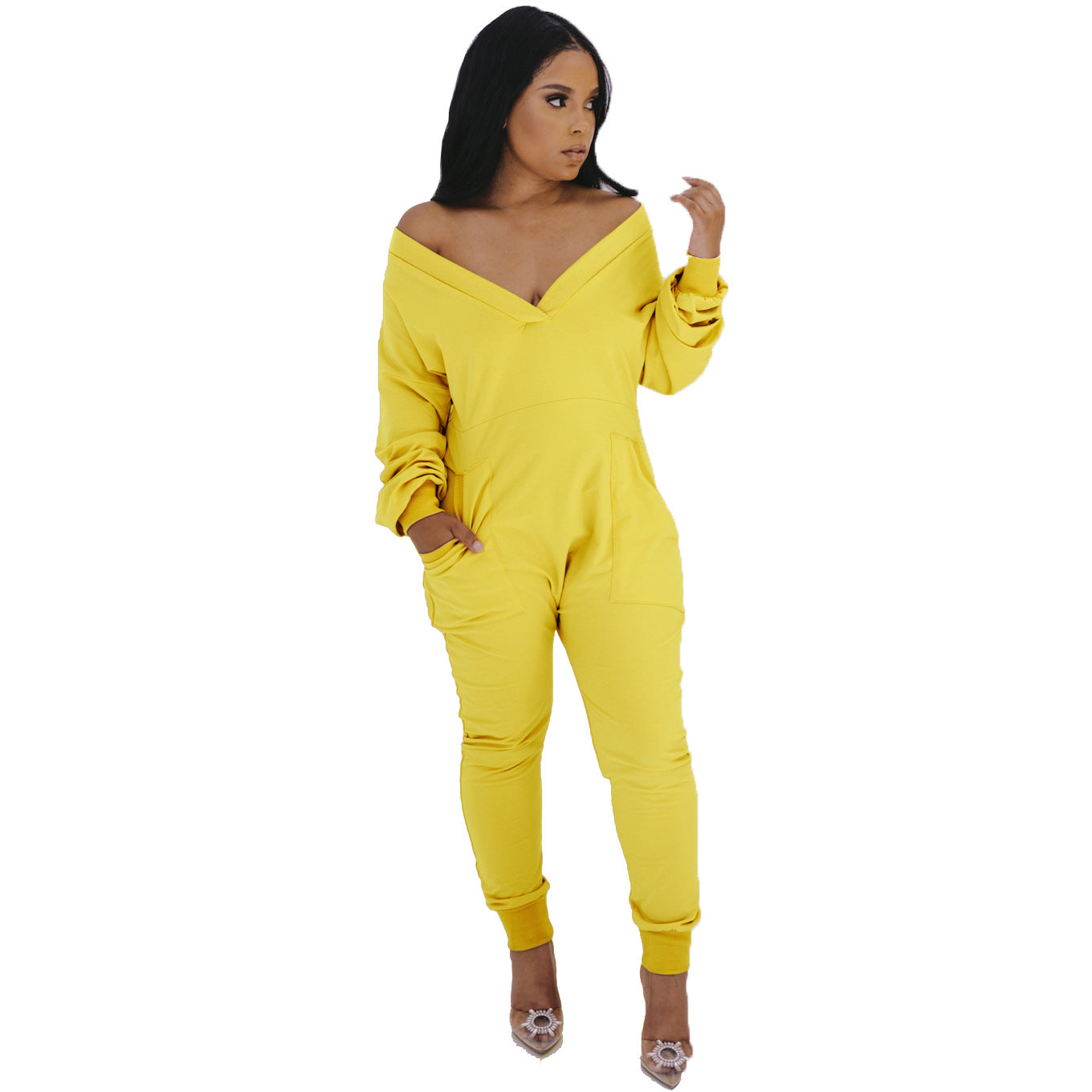 European And American Style Fashion Deep V Pocket One-piece Harem Pants