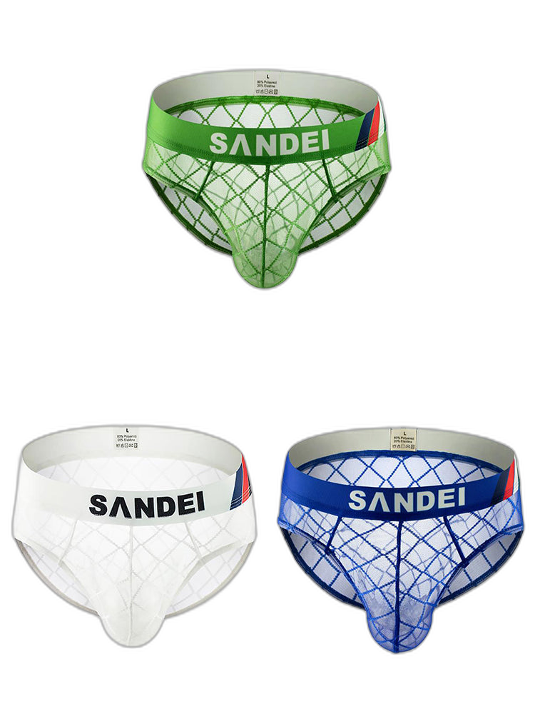 3 Pack Men's Low-Rise Lace Sexy Mesh Briefs And Thongs