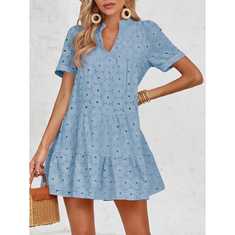 Lace Solid Color V-Neck High-End A-Line Dress