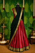 Kerala Half Saree Set for Women | Green & Red Traditional South Indian Half Saree | Ready to Wear Skirt Dupatta | Unstitched Blouse Piece