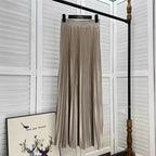 Draped Elastic-waist Versatile Figure-flattering Sophisticated Elegant Solid-color Maxi Skirt