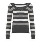 Figure-hugging Long-sleeve Base Sweater With Striped V-neck