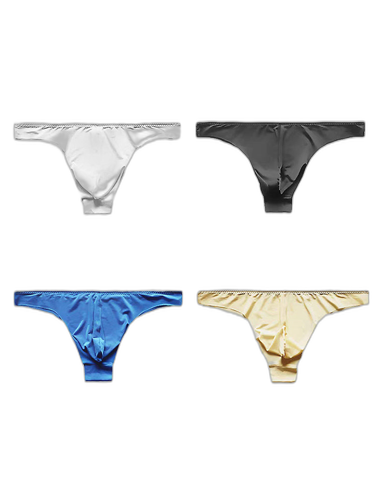 4 Pack Men's Seamless Ice Silk Sports Sexy Solid Color Thong & Strings
