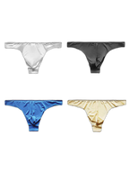 4 Pack Men's Seamless Ice Silk Sports Sexy Solid Color Thong & Strings