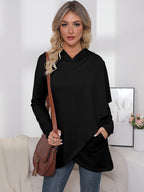 Long Sleeve Irregular Solid Color Hoodie Women