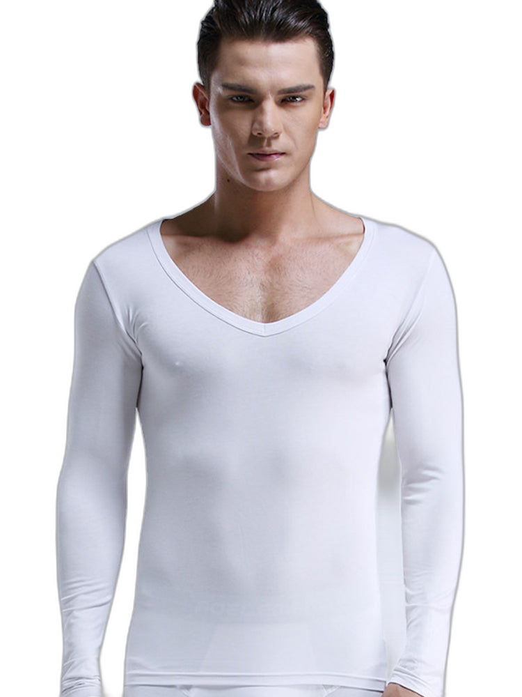 Mens Ultra Soft Low Cut V-Neck Thermal Shirt