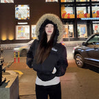 American Winter Short Faux Fur Collar Padded Coat For Women