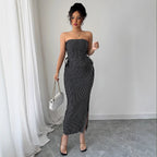 Women's Casual Striped Strapless Tube Top And Sheath Skirt Set