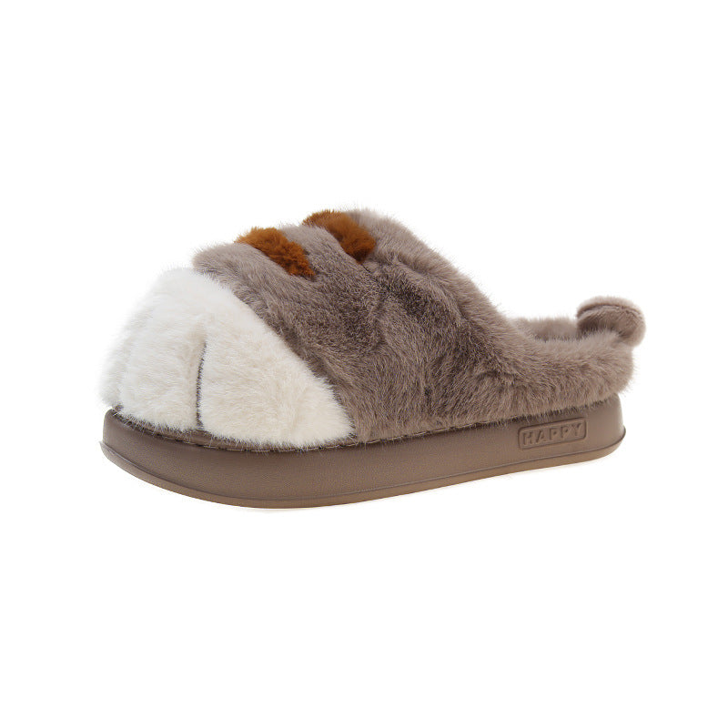 3D Cat Paw Plush Slippers Flat Thermal Winter Slippers Comfortable Fluffy Home Slippers Furry Paw Couple Slippers For Indoor Bedroom