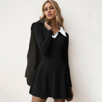 Contrastcolor Faux Twopiece Knit Dress With Long Sleeves And An Aline Skirt