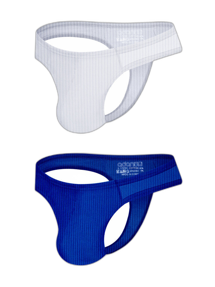 2-pack Men's Ribbed Low-rise Solid Color Thong