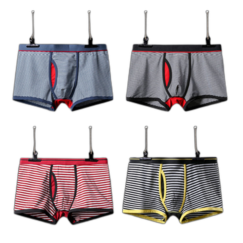 Men's Striped Cotton Sports Boxer Briefs