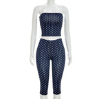 Womens Tube Top Polka Dot Top And Cropped Pants Set