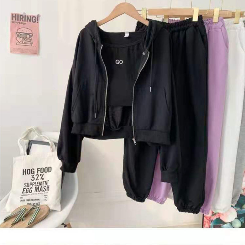 Fashionable Western-style Age-reducing Sweater Vest And Pants Casual Sporty Three-piece Set