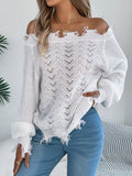 Hollow-out Long-sleeved Cut Off-the-shoulder Pullover Sweater