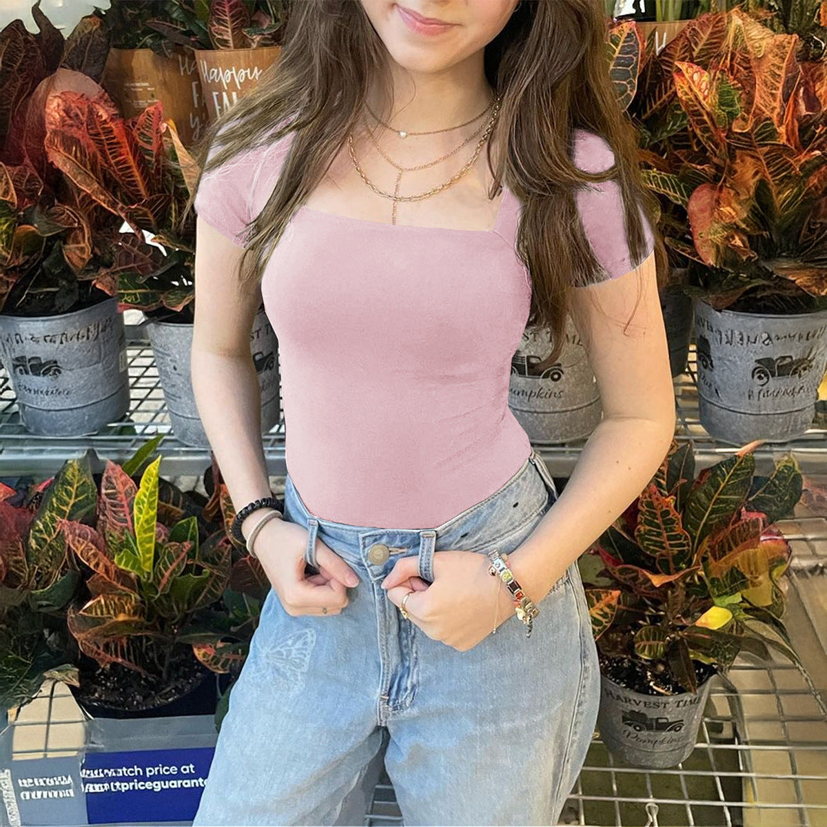 Girls' Square-neck Short-sleeve Tube Top For Women