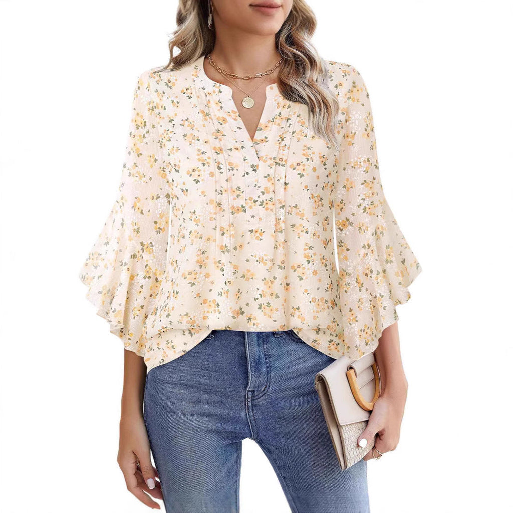 Lotus Leaf 34 Sleeve Top Solid Color Fashion