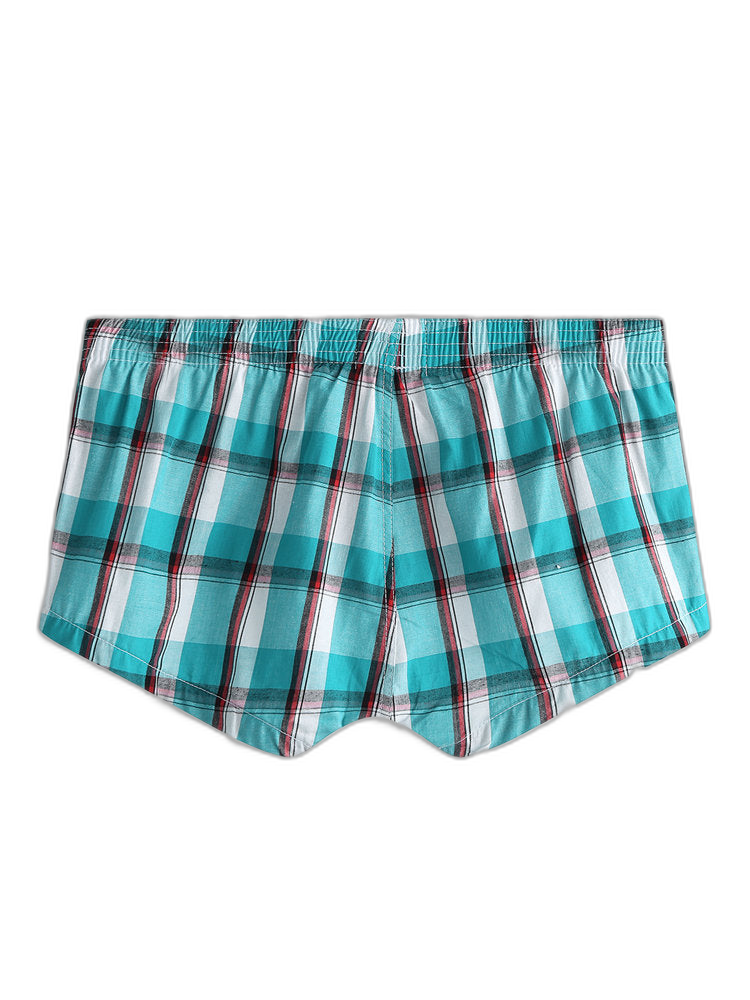 Mens Plaid Front Pouch Boxer Shorts