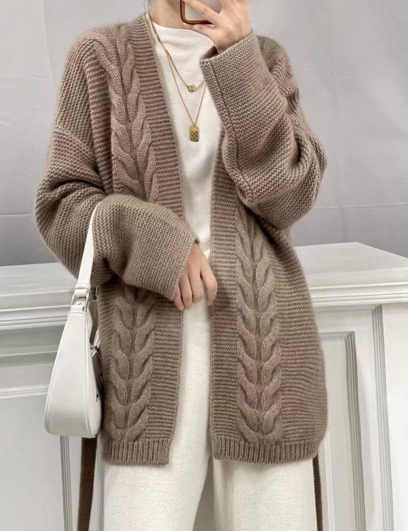 Wool Knit Cardigan For Women Mid-length Autumnwinter Style