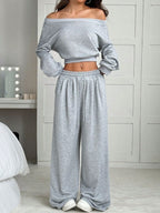 Women's Fashion Slim-fit Off-the-shoulder Navel Solid Color Casual Pants Suit