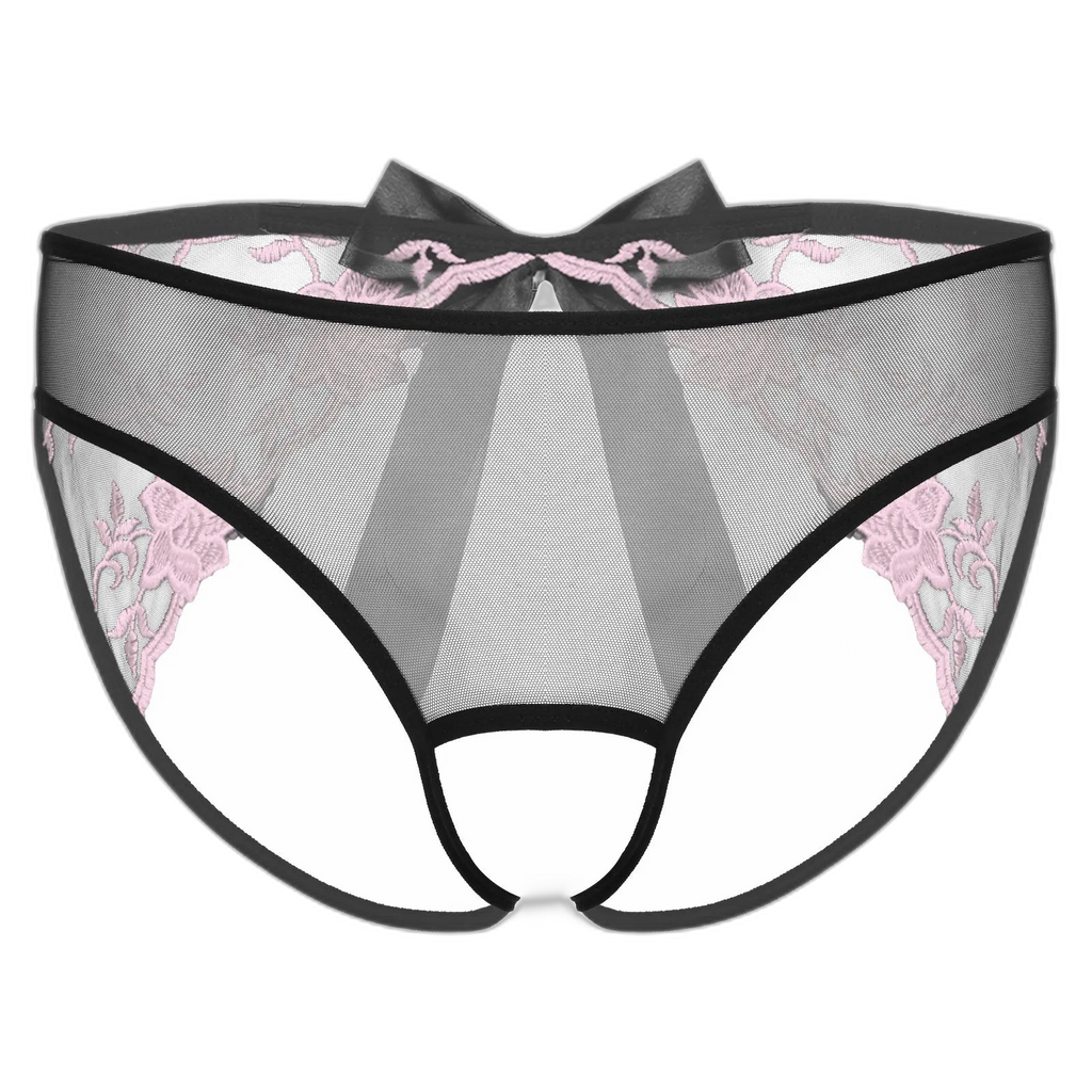 Open Crotch Embroidered Mens Lace Briefs