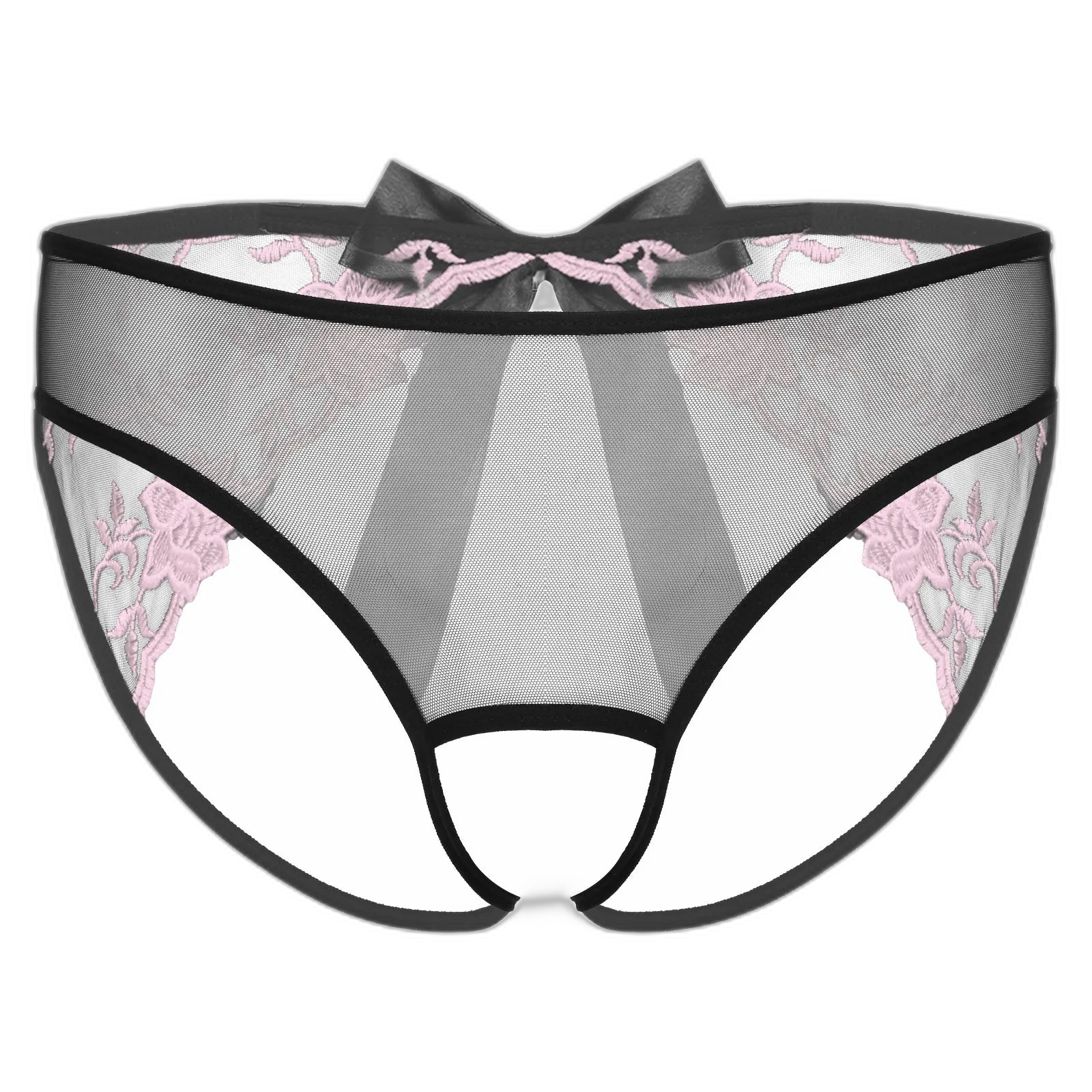 Open Crotch Embroidered Mens Lace Briefs