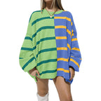 Striped Knitted Long-sleeved Sweater For Women