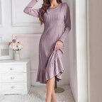 Women's Fashion Solid Color Ruffle Sleeve Long Dress