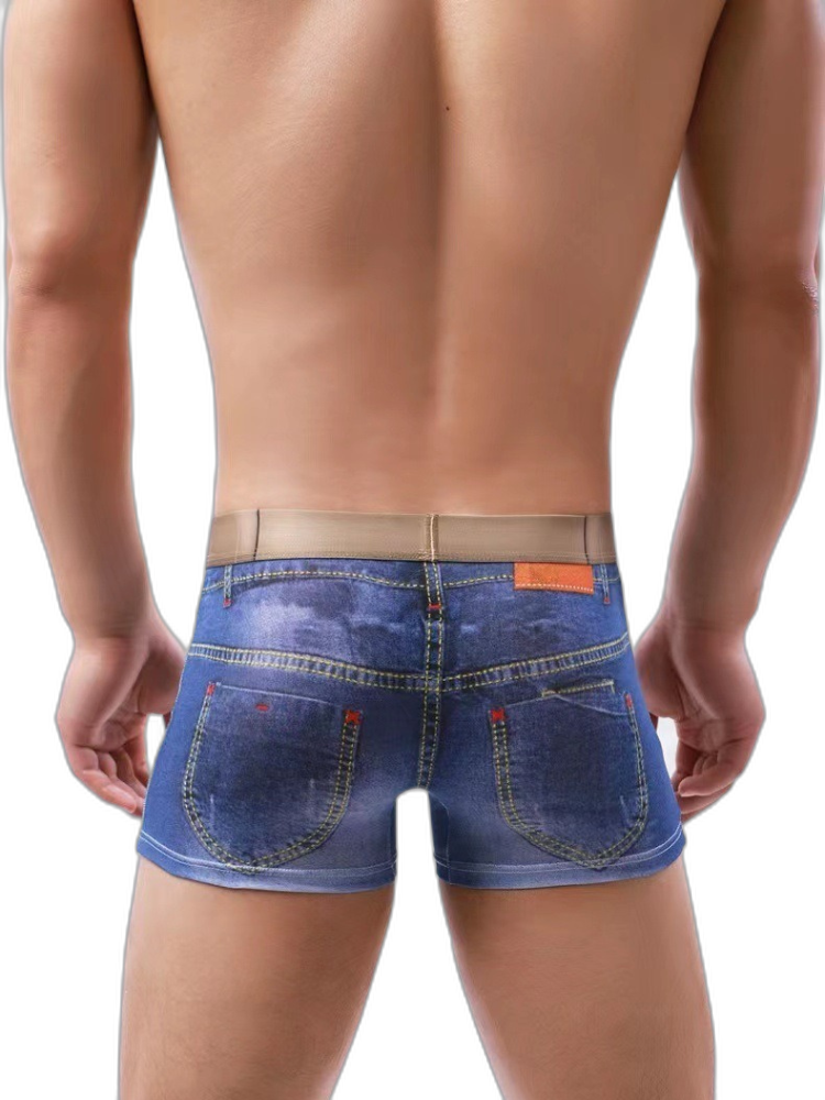 2 Pack Men's Denim Printed Cotton Boxer Briefs
