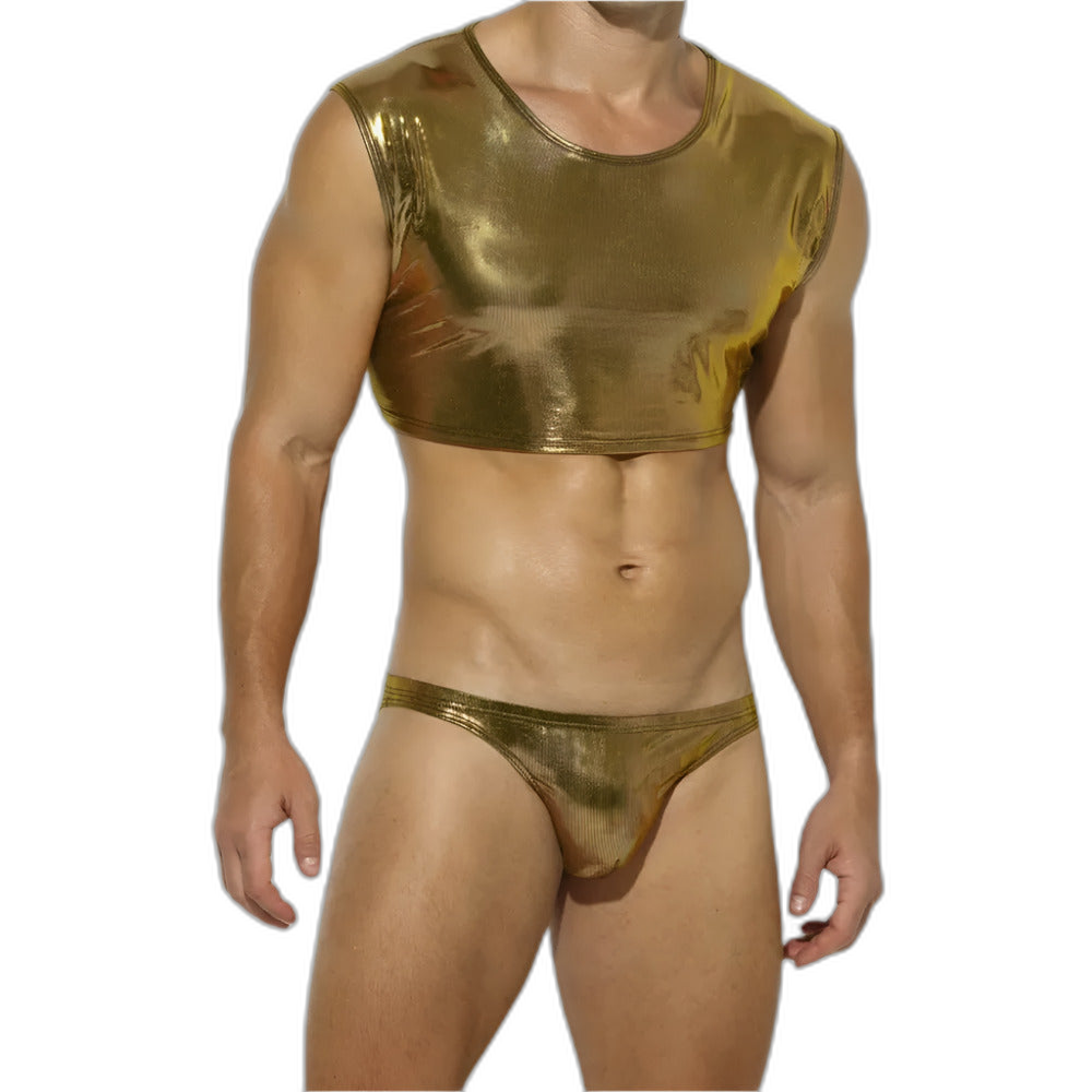 Shiny Sleeveless Crop Vest / Briefs