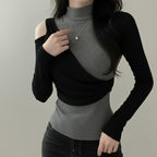 New Color-blocked Mock-neck Slim-fit Top