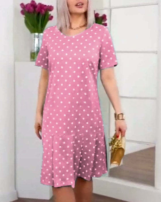 Women's Crew-Neck Short-Sleeve Button-Up Dress