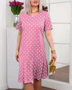 Women's Crew-Neck Short-Sleeve Button-Up Dress