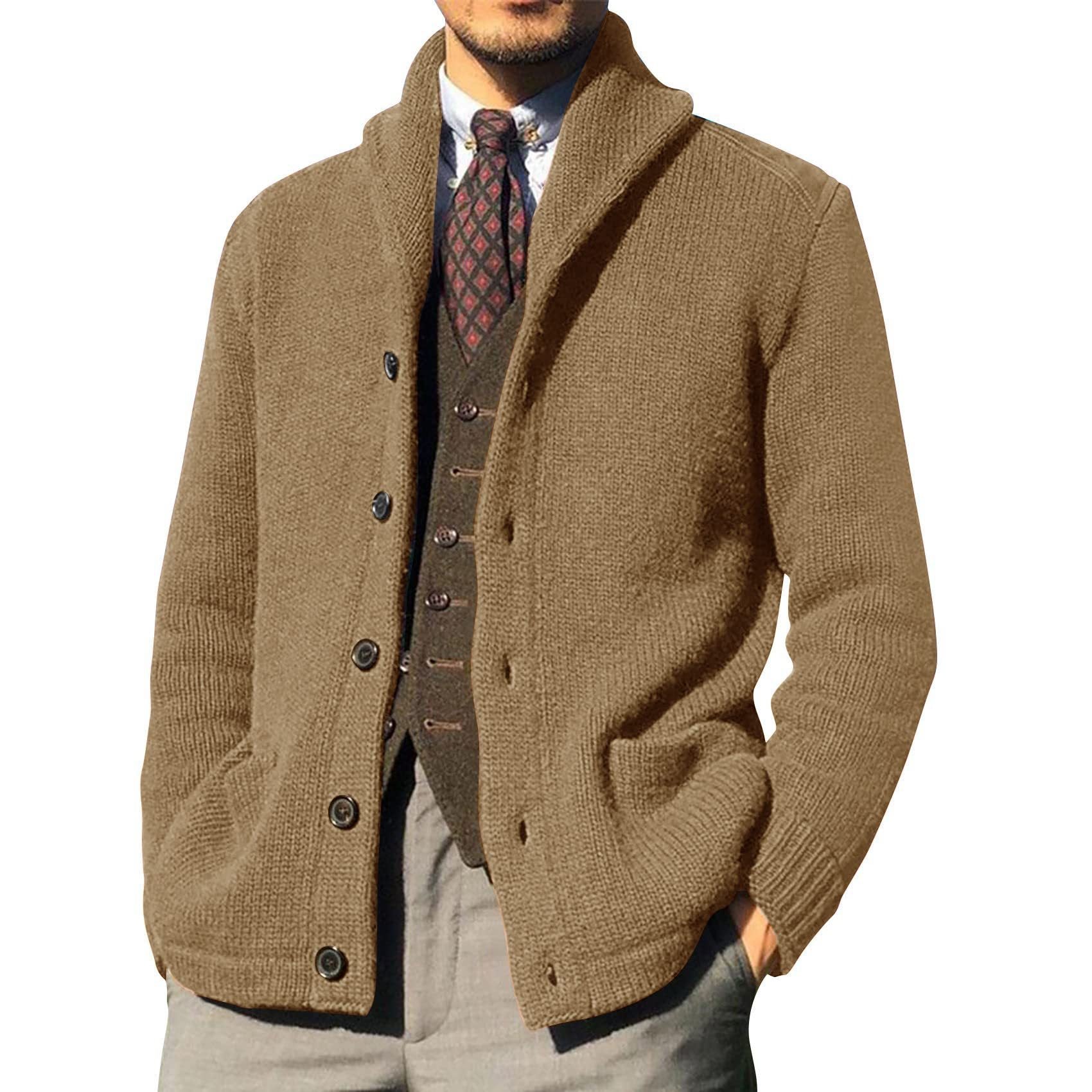 New Sweater Men's Euro American Solid Long Sleeve Knitted Cardigan