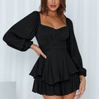 Ruffled Jumpsuit Women's Summer Lantern Long Sleeve Casual Culotte