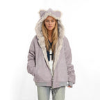 Winter Coat With A Fur Collar Made From Faux Suede For Warmth