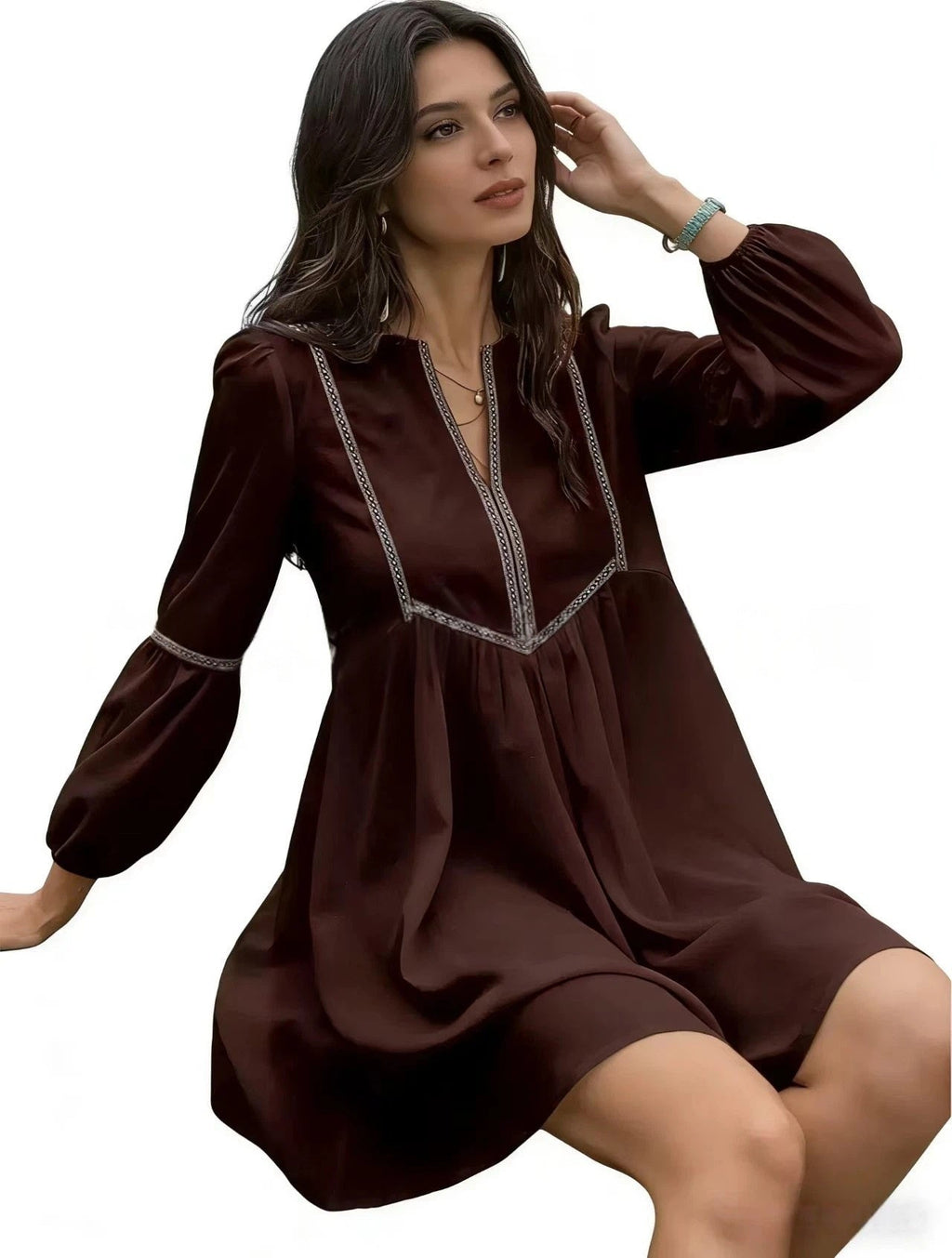 Women's Intellectual Casual Long-Sleeve V-Neck Dress