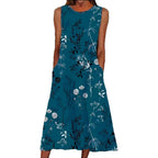 Women's Versatile Loose-fit Printed Casual Sleeveless Dress