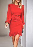 Women's Puff Long Sleeve Dresses Fashion Graceful Solid Color Slim Hip-covering Short Dress Womens Clothing