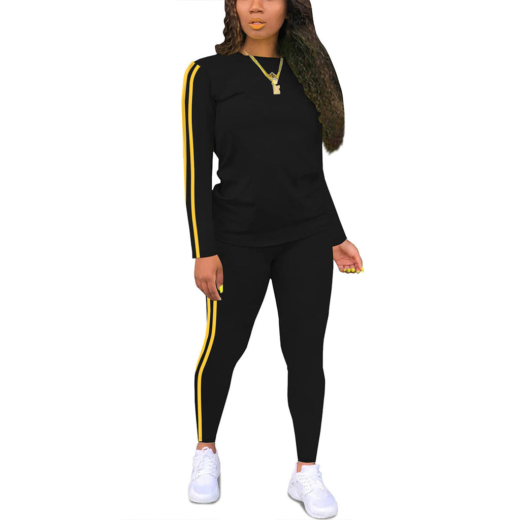 Women's Round-neck Long-sleeve Top And Pants Two-piece Set