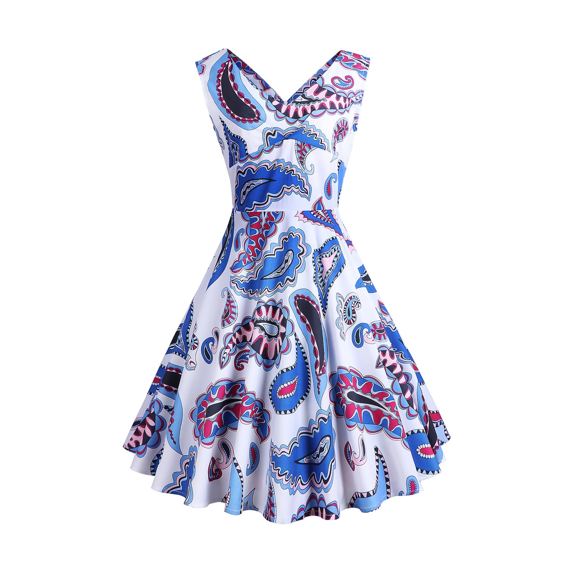 Retro Printed Maxi Sleeveless Dress Women