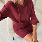 Women's Solid-Color Loose-Fit Hooded Long-Sleeve Casual Dress