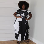 Women's Plus-Size Printed Crew-Neck Long Creative Dress