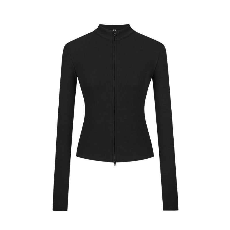 Stand-up Collar Slim-fit Waist-cinching Cardigan Top
