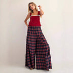 Women's Fashionable Loose-fit Slimming Plaid Overalls Pants