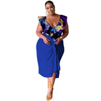 New Stylish Casual V-neck Printed Jumpsuit Printed Skirt Plus-size Two-piece Set