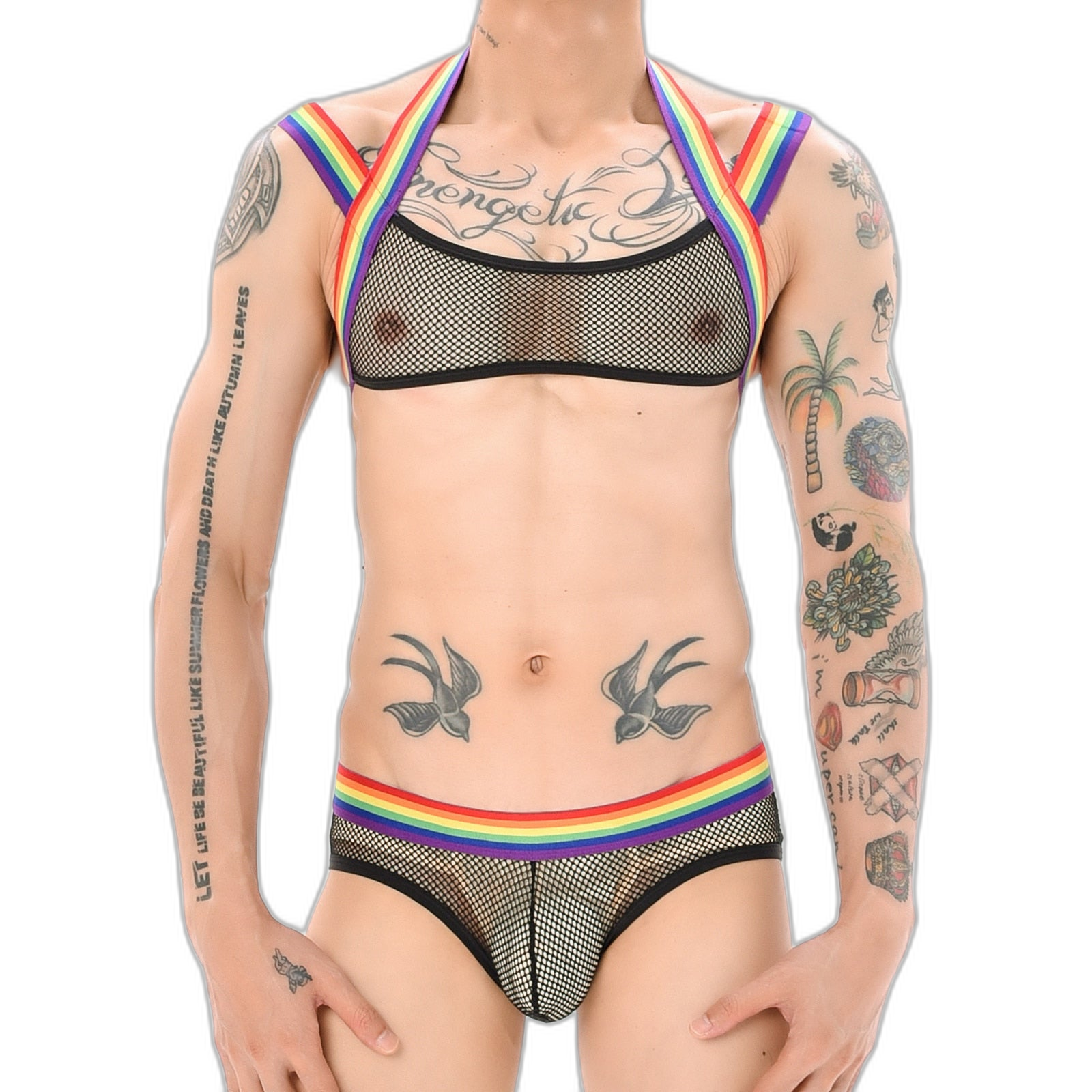 Gay Pride Mesh Harness + Underwear Outfit