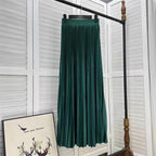 Draped Elastic-waist Versatile Figure-flattering Sophisticated Elegant Solid-color Maxi Skirt