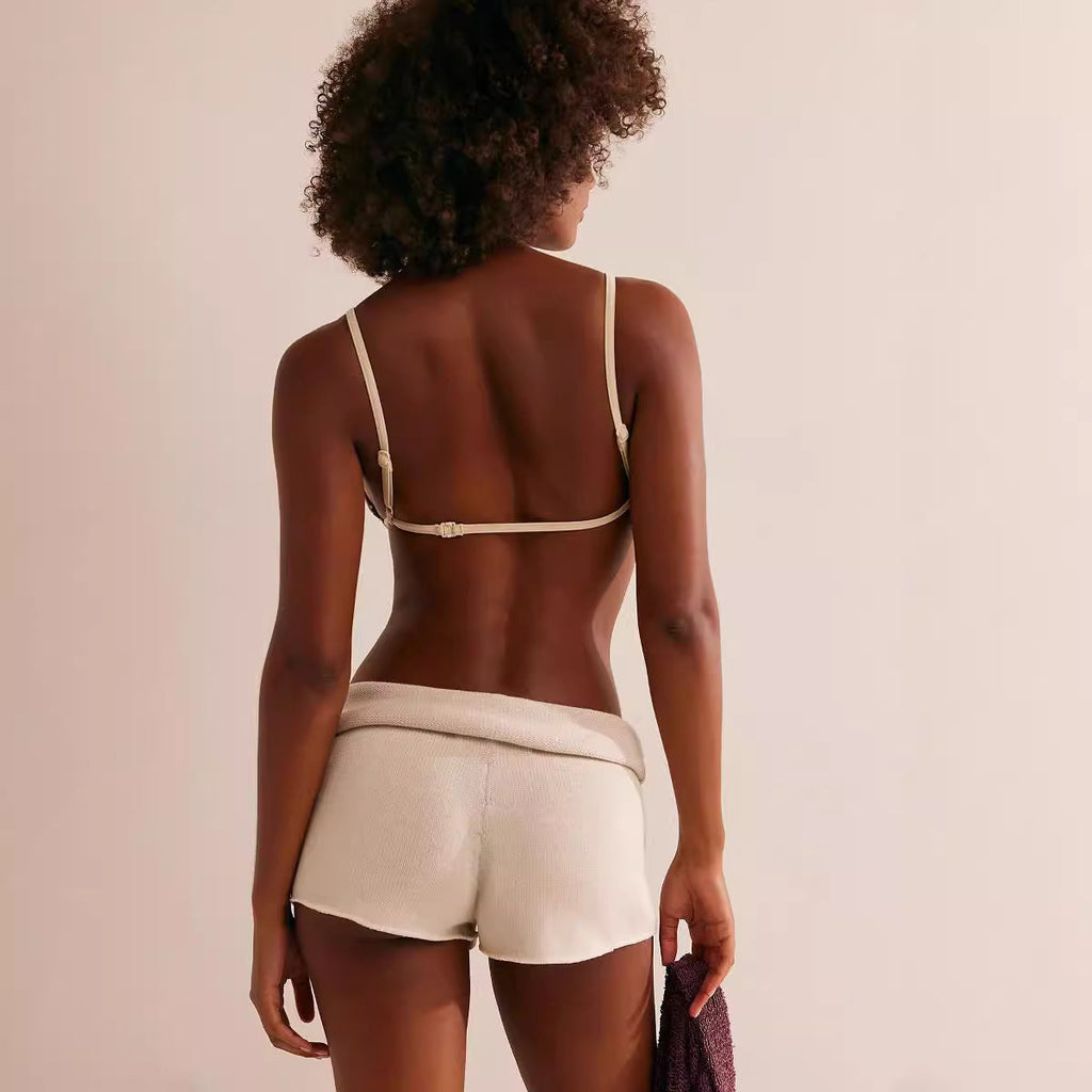 Fashionable Drawstring Knitted Sexy Women's Shorts