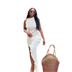 Fashion Shoulder Sleeve Irregular Hem Dress